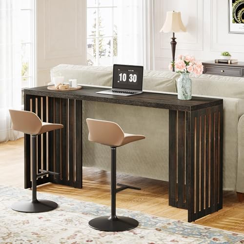 Tribesigns 63-Inch Bar Table with Louvered Base, Black Brown