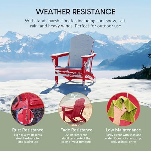 WestinTrends Malibu Outdoor Patio HDPE Folding Poly Adirondack Chair, Red