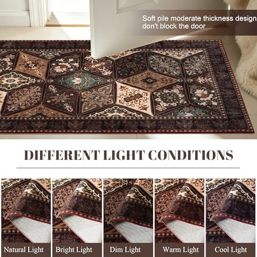 Moroccan Boho Floral Geometric Patchwork Washable 5x8 Large Area Rug