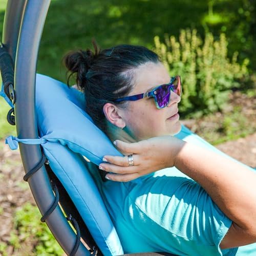 Sunnydaze Floating Chaise Lounger Swing Chair with Umbrella Canopy - Curved S...
