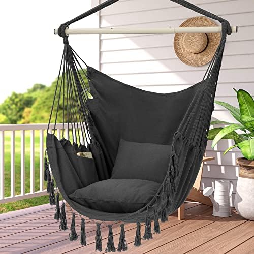 Y- STOP Hammock Chair Hanging Rope Swing, Max 500 Lbs, 2 Cushions Included, L...