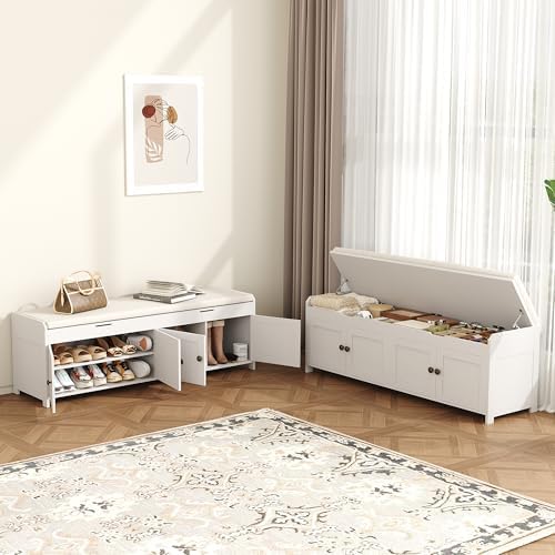 HOMEFORT 54.4" Shoe Bench with Lift Top Storage, Entryway Bench with Cus...