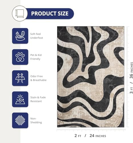 Beige Black Swirl Modern Area Rug – 9' x 12' – Contemporary Abstract ...