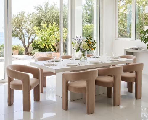 RIVOVA Modern Barrel Dining Chairs Set of 8, Velvet Upholstered Accent Side C...
