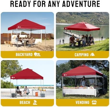 CROWN SHADES 10x10 Pop Up Canopy Tent with One Push Setup, Red