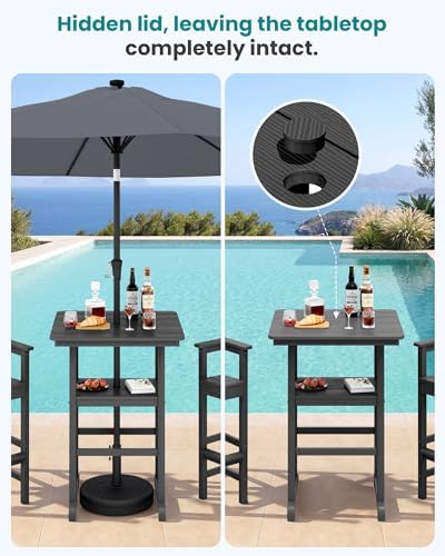 SERWALL 3 Pcs HDPE Bar Height Chairs and Double Layer Pub Table Set, Gray