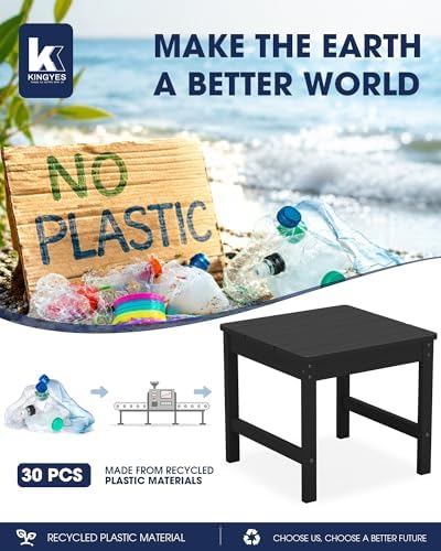 KINGYES Double Side Table with 1.6'' Umbrella Hole, HDPE Adirondack E...