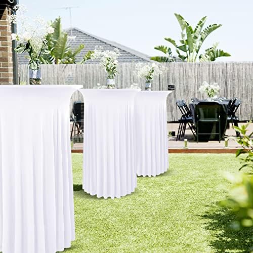 6 Packs White Round Cocktail Table Skirt 24"x 43"