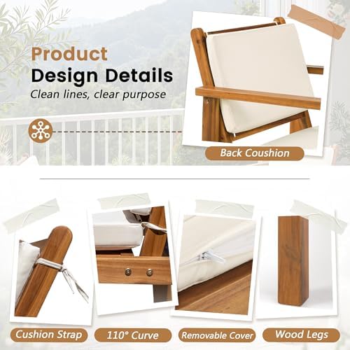 Flamaker 3 Pieces Porch Chairs Acacia Wood Balcony Furniture (Natural)