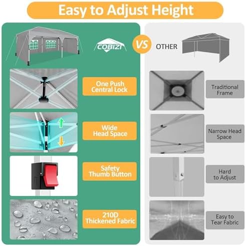 COBIZI 10x20 Pop Up Canopy: Canopy Tent with Patented Center-Lock Tech | Quic...