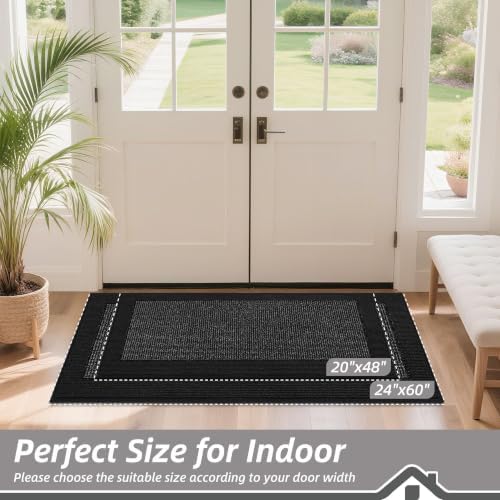 BEQHAUSE Indoor Door Mat 24" x 60", Dirt Trapper Door Mats, Black