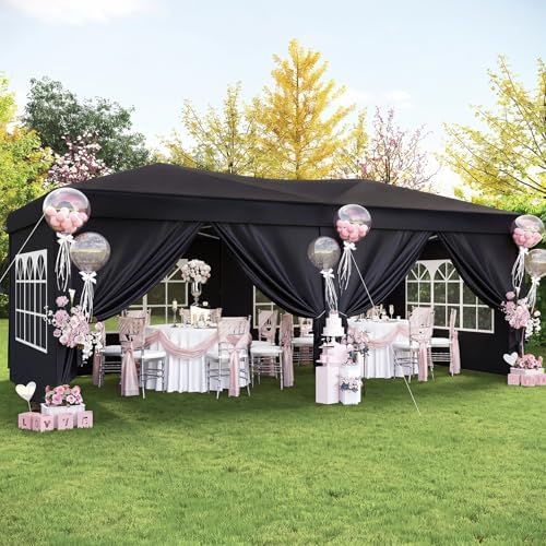 Aoxun 10x20 Pop Up Canopy Tent with 6 Sidewalls, Party Tent, Black