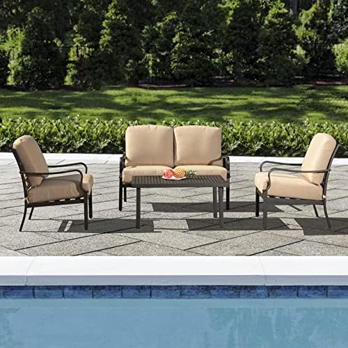 Domi Patio Conversation Set 4 Pieces, Metal Outdoor Patio Furniture with Coff...