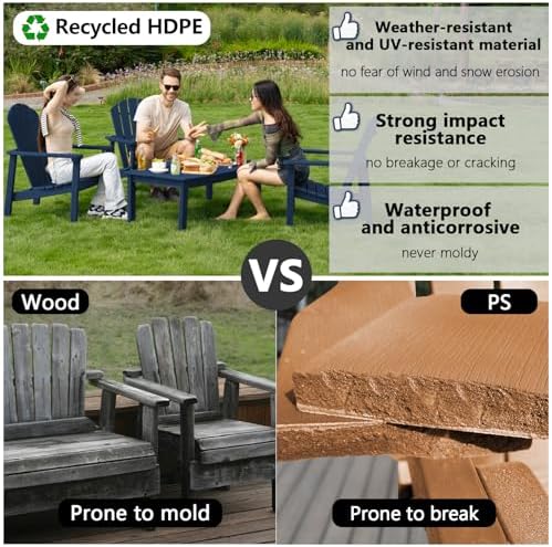 nevilywood Stackable Adirondack Chair, HDPE Outdoor Chair Set of 2, Navy