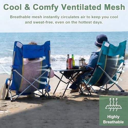 Romswi High Back Beach Chair, Compact Lightweight Low Seat Camping Chair, Fit...