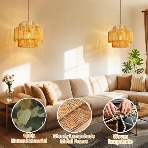 Hanging Light Lamp Shades Boho Rattan Lamp Shades, Woven LampShades for Floor...