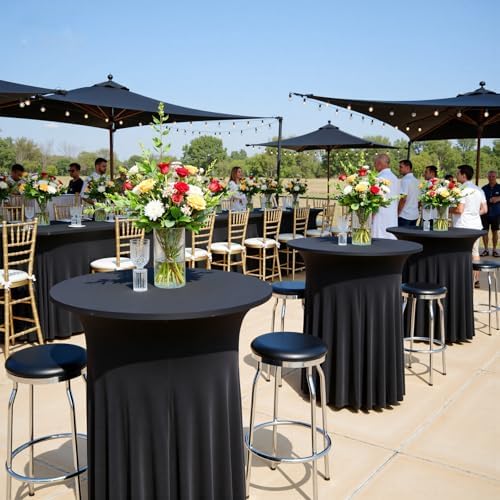 2 pk Black Cocktail Table Cloth Round 32×43in-High Top Highboy Bar Cocktail T...