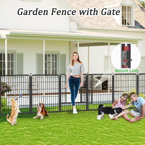 Garden Fence with Gate Metal Fencing for Yard, 32in x 46ft 20 Panels No Dig F...