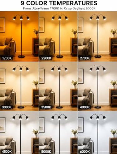 1700K Ultra-Warm 3-Head Floor Lamp, 80.7" Tall Standing Lamp with Steple...