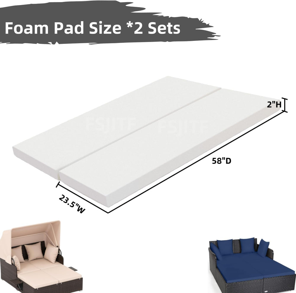 Patio Rattan Double Daybed Replacement Foam Cushion,58"x24"x2"...