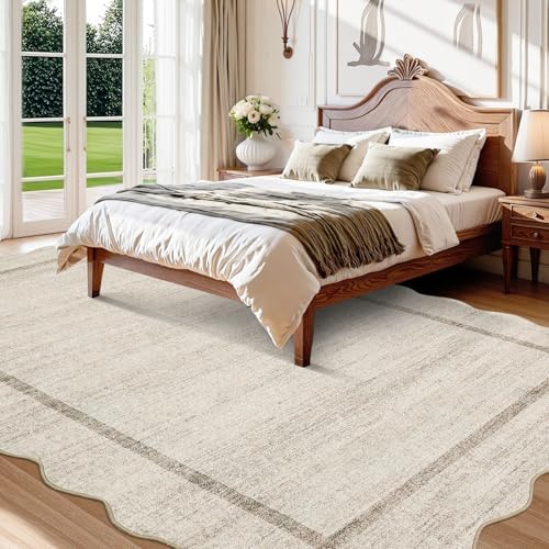 GarveeHome Scalloped Large Living Room Area Rug 6x9 Machine Washable, Beige