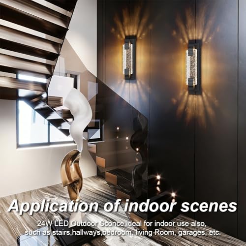 Tipace 15.7in Black Outdoor Wall Sconces Modern LED Crystal Exterior Lights, ...
