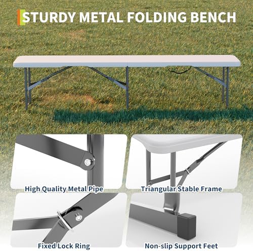 Portable Folding Bench 6 Foot, Plastic Foldable Bench, White
