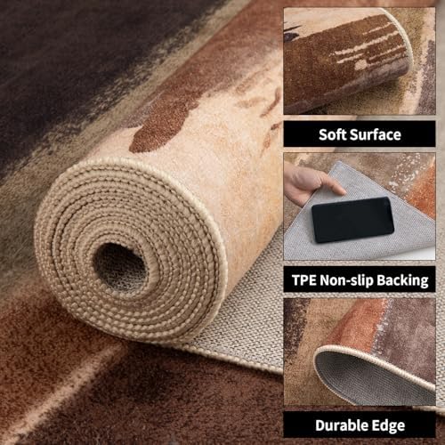 Ciicool 10x14 Area Rug Living Room Rug, Modern Abstract Washable Soft Brown