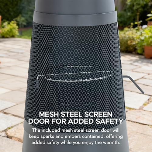 SUNJOY 57 Inch 2-in-1 Chiminea Fire Pit & Grill - Grey Metal Outdoor Chim...