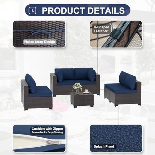 Kurapika 7 Pieces Patio Furniture Set, Rattan Wicker Outdoor Conversation Set...