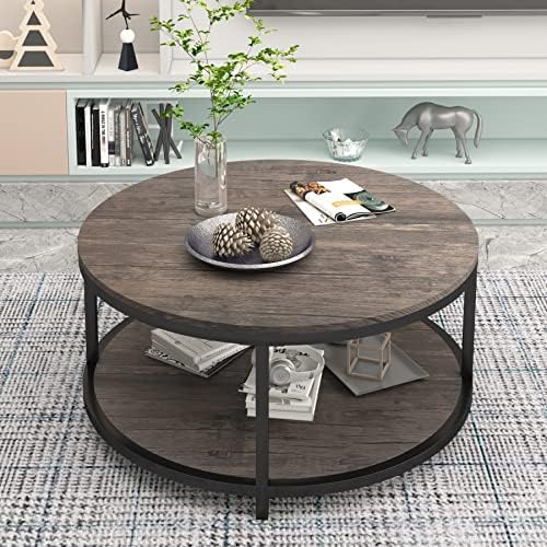 NSdirect Round Coffee Table,36" Coffee Table for Living Room,2-Tier Rust...