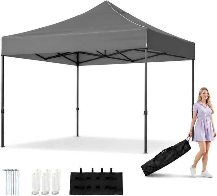 Aoxun 10x10 Pop Up Canopy, Outdoor Canopy Tent with Roller Bag, Gray