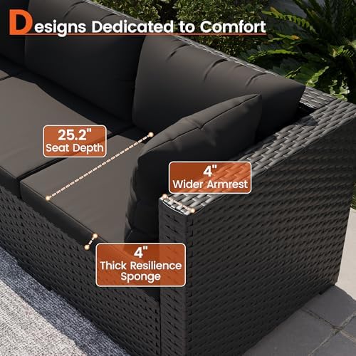 8 Piece Patio Furniture Set with 43" Fire Pit Table, Black