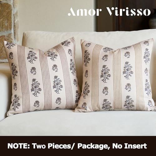 Amor Virisso Floral Throw Pillow Covers 20x20 Set of 2 Block Print Pillow Cov...