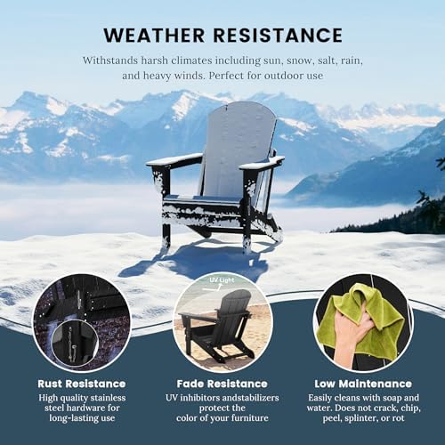 WO Home Furniture Laguna Folding Adirondack Chair, Black