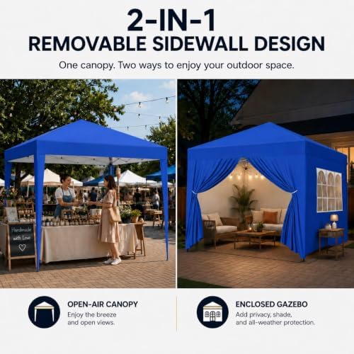 Yaheetech 10x10 Pop Up Canopy Tent with 4 Removable Sidewalls, Blue