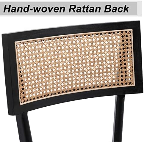 Rattan Dining Chairs Set of 6, Linen Upholstered Kitchen Chairs