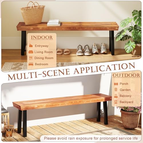 Tangkula Outdoor Acacia Wood Bench, Patio Dining Picnic Bench with Steel Legs...