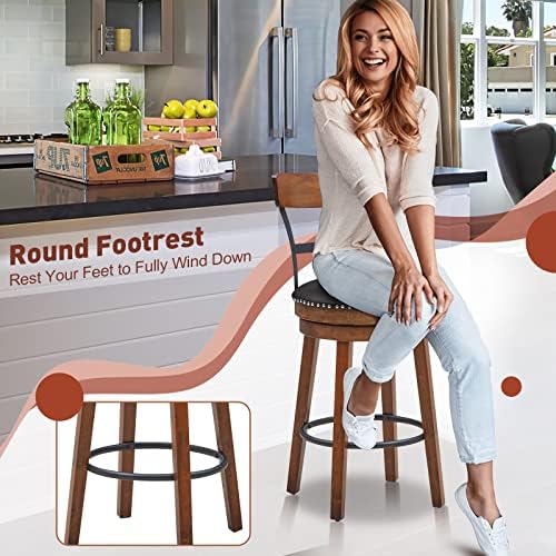 GIANTEX Bar Stools Set of 2-25.5" Counter Height Swivel Rubber Wood Bars...