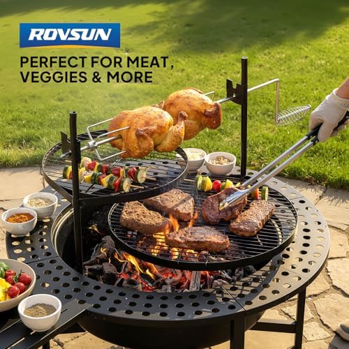 ROVSUN Upgrated 33'' Outdoor Fire Pit with 2 Grills, Grill with Side ...
