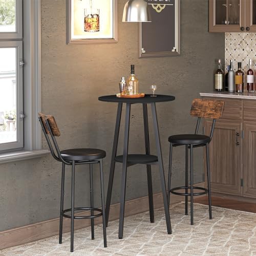 HOOBRO Bar Table, Round Pub Table, 2-Tier Bistro Table with Storage, 37.4&quo...