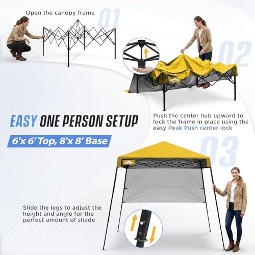 EAGLE PEAK 8x8 Pop Up Canopy Tent, Compact Backpack Canopy, Yellow