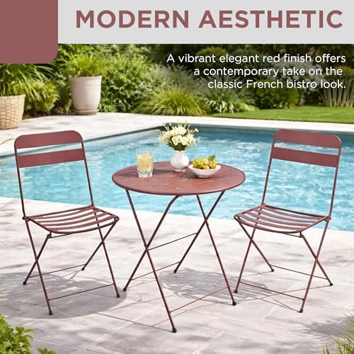 Alpine Corporation VTFAM168A-RD 3-Piece Red Metal Folding Bistro Set – 20&quo...