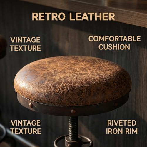 Topower Antique Vintage Industrial Barstool PU Leather Water Pipe Fire Hydran...