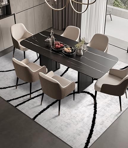 YIHOUSE Modern Area Rugs for Bedroom,5x7 Washable Black and White Rug, Thin A...