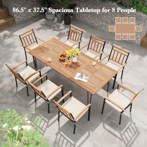 Tangkula 86.5" Large Patio Dining Table for 8, Acacia Wood 8-Person Dini...