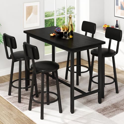5 Piece Bar Table and Chairs Set for 4, Counter Height Rectangular Pub Dining...