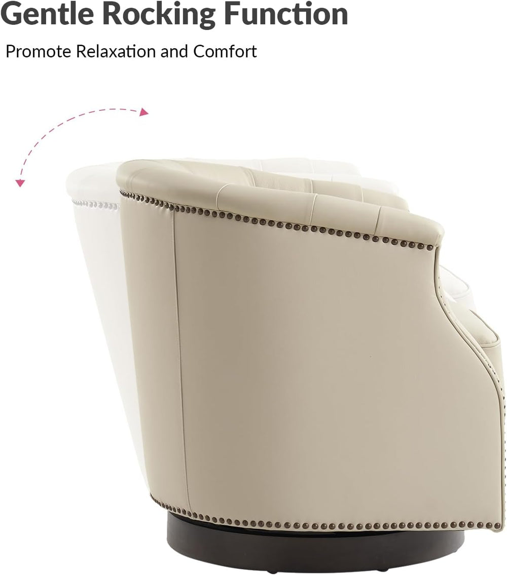 HULALA HOME Genuine Leather Swivel Rocker Chairs, Fully Assembled, Beige