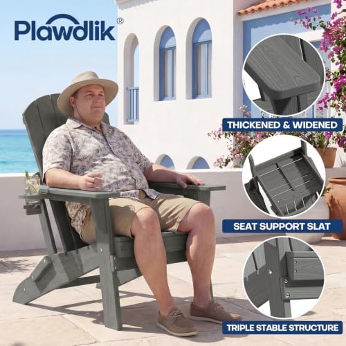 Plawdlik Folding Adirondack Chair Set of 6 with Cup Holder,Wooden Textured ,H...
