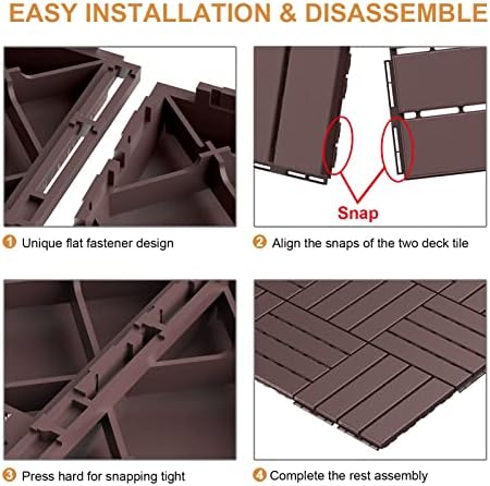 Goovilla Plastic Interlocking Deck Tiles, 9 Pack, 12"x12" Each, Dar...